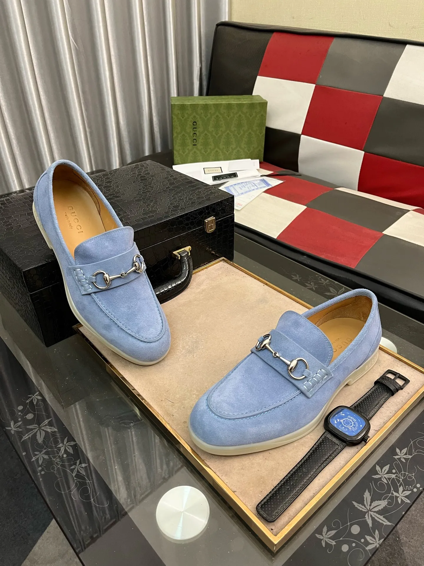Men's shoes 💰540⌚️⌚️【GUCCi】Original frosted calfskin, water-dyed cowhide lining, original outsole, men's and women's fashion, formal casual leather shoes, slip-on men's and women's shoes series, young fashion, European and American trends, British style, casual matching, comfortable feet, standard code: men's code 38-444️⃣colors available